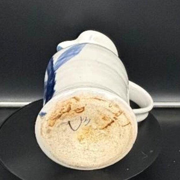 Vintage Pottery Hand Turned Salt Glaze Blue Leaf Pitcher Vase 7.5" - Picture 12 of 12